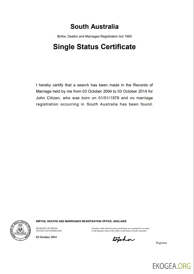 Modèle de certificat de divorce Australie Australie Méridionale dans Word